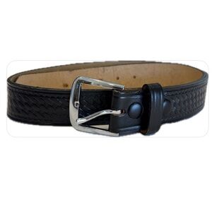 Dutyman Full Grain Leather Basketweave Black  Belt W/ Silver Buckle 36